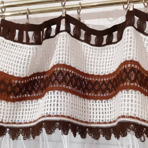 Vintage Decorative wool - cotton Scandinavian valance curtain, vintage valance curtains ,White brown dark brown valance cafe curtains (1)