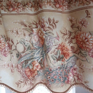 Vintage floral Peacocks printed cotton valance curtain, floral cafe curtain, kitchen cafe curtain , Vintage Home textile , Housewarming (A1)