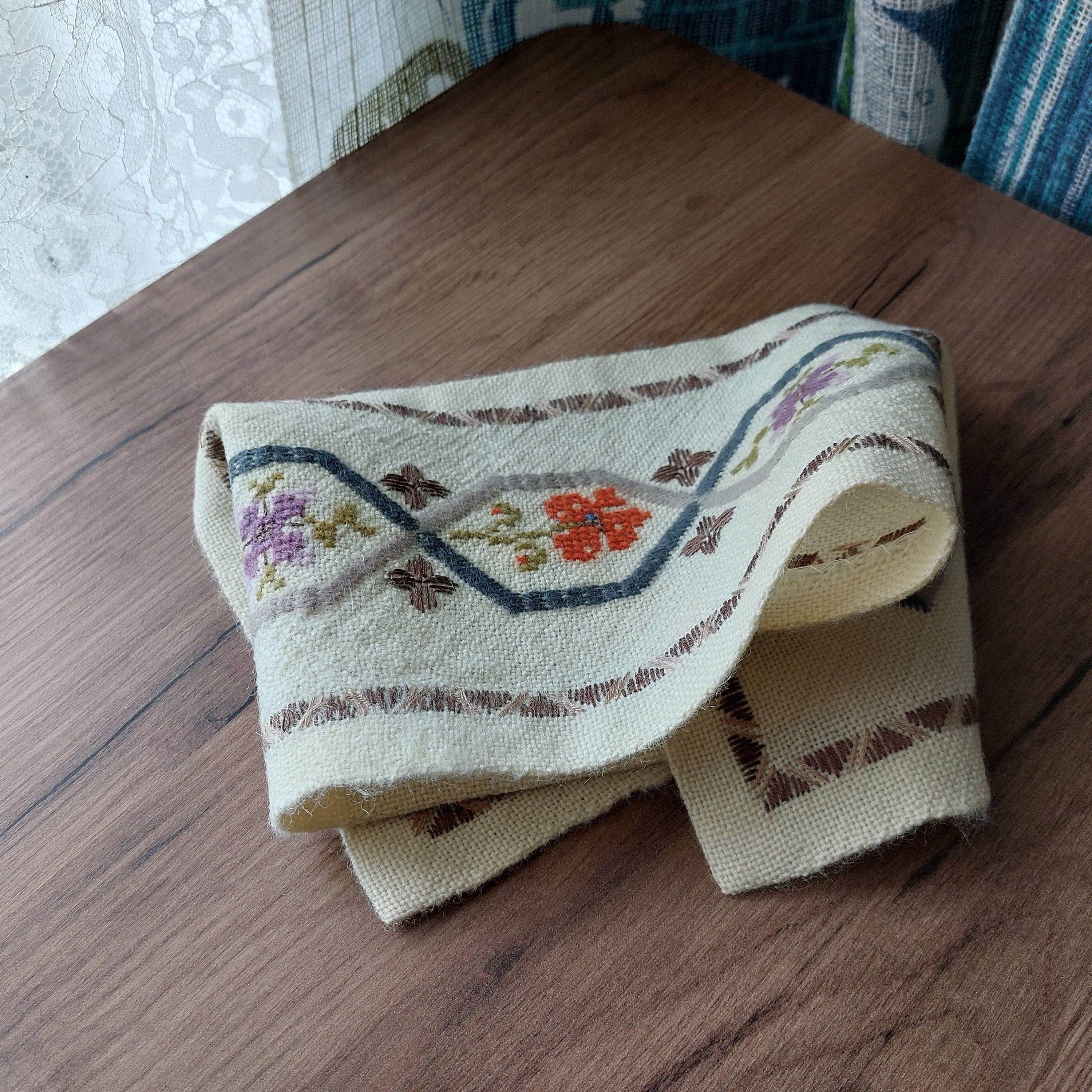 Rustic Handmade Wool Table Mat Scandinavian Retro Embroidery Etsy
