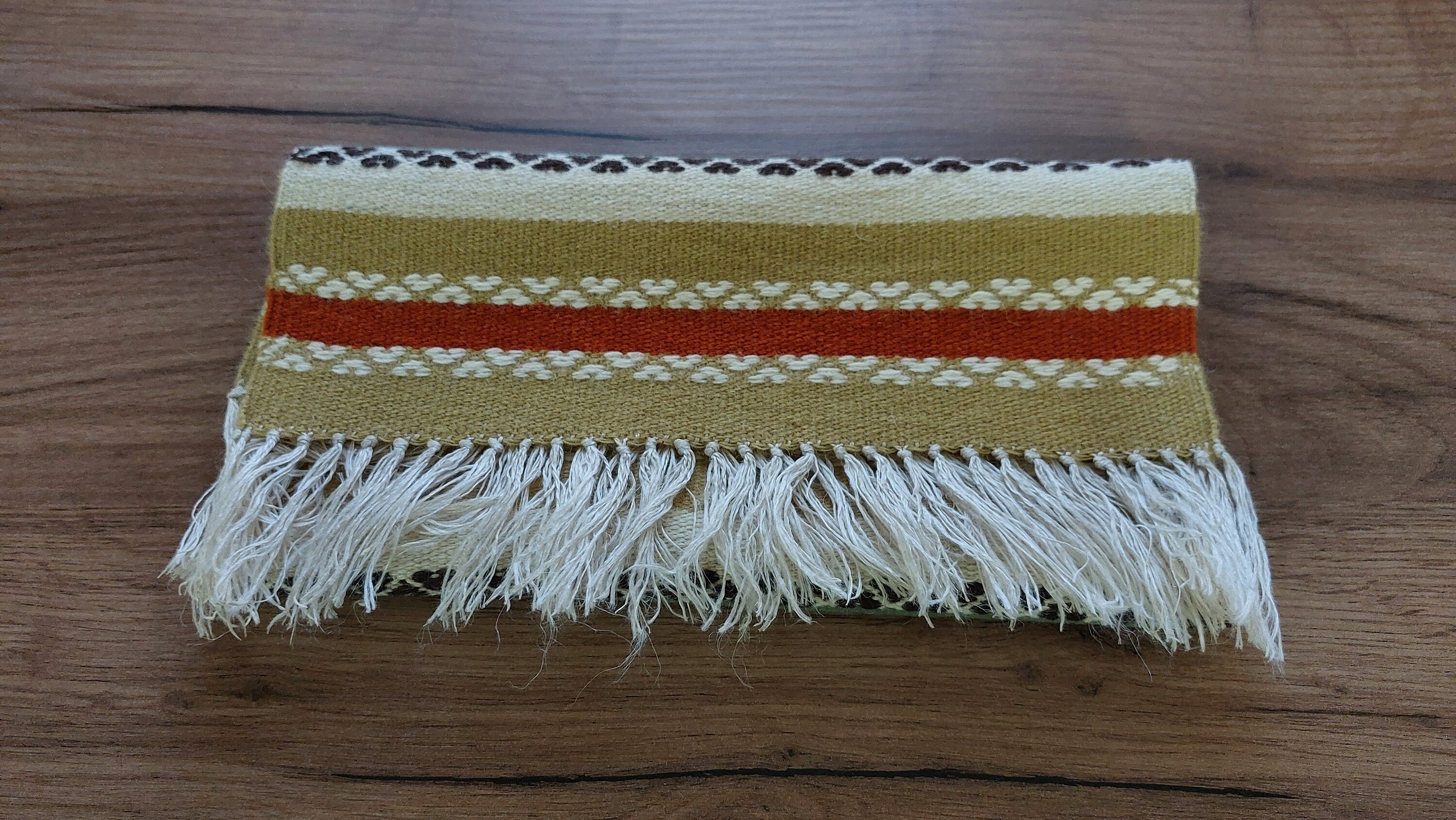 Vintage Handwoven Wool Short Table Runner - Table Mat, Scandinavian ...