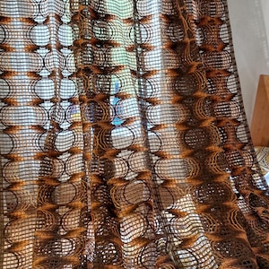 Paire de grands rideaux tissés translucides vintage, voilages des années 60 et 70, rideaux décoratifs marron pour chambre à coucher (A11)