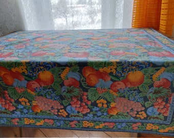 Vintage fruits printed soft cotton tablecloth, Retro tablecloth, vintage Housewarming, Kitchen tablecloth, vintage textile (A6)