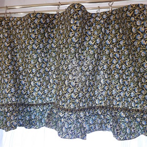 Vintage Floral Thin Cotton Print Valance curtain, Floral green blue black valance curtains, vintage cafe curtain,kitchen valance curtain (6)