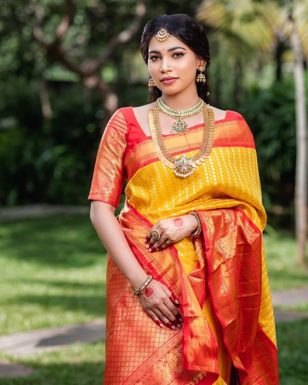 South Indian Kanchipuram Yellow Silk Saree Stitched Blouse - Etsy