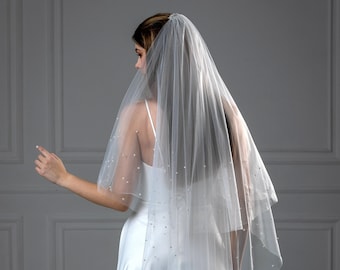 Simple Hair Wedding, 2 Tier Plain Veil, Over the Face Veil, Two Layers Veil, Modern Wedding Veil, Tulle Bridal Veil