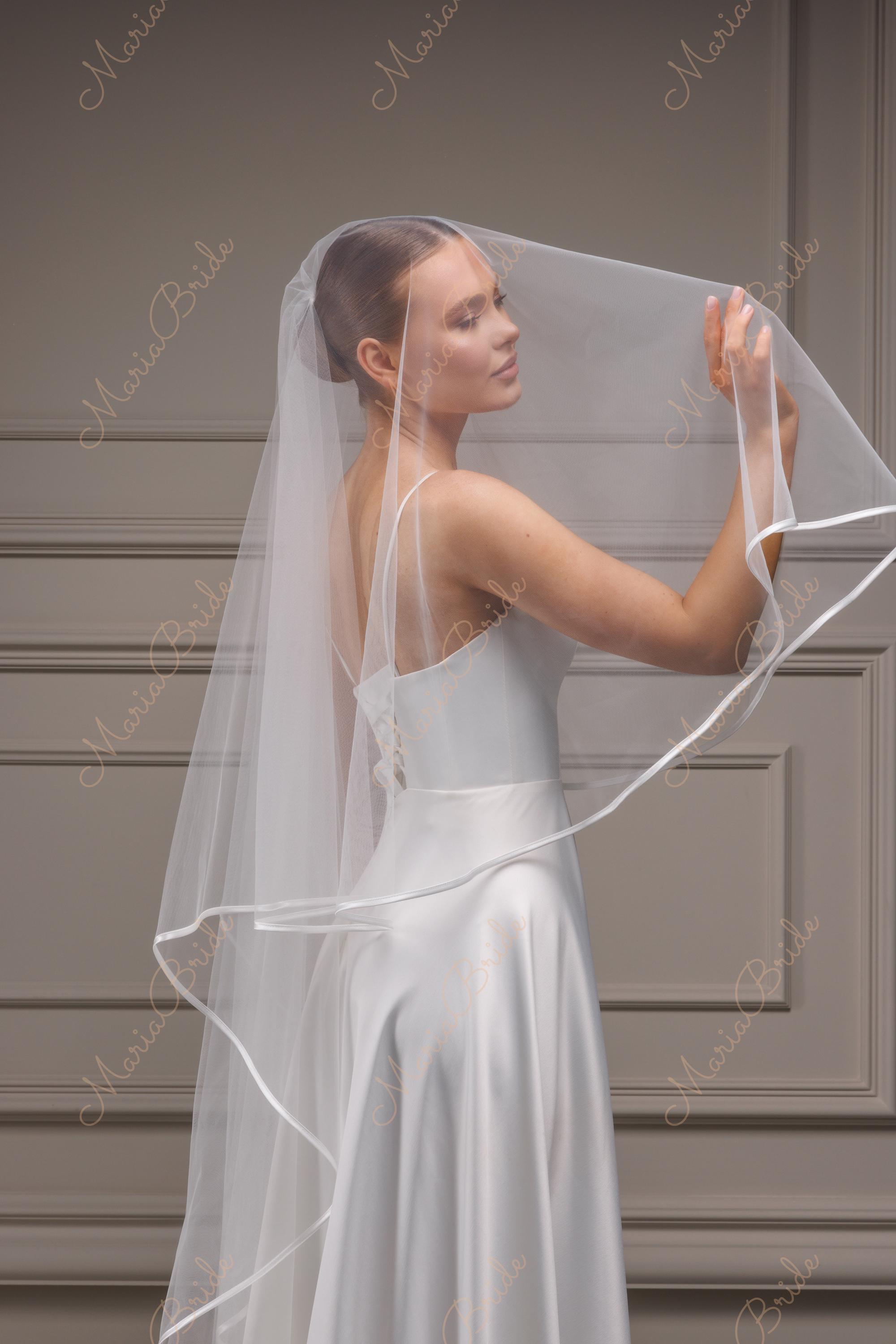 Etsy Diamond white waltz length veil with satin trim Waltz Length Veil Satin Edge - Etsy main image 2