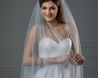 Sparkle Tulle Wedding Veil, Glitter Bridal Veil with Cut Edge