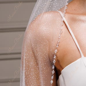 Beaded Edge Glitter Wedding Veil: Cathedral Length Bridal Headpiece