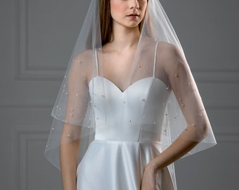 Voile de mariage moderne, Voile 2 couches, Cheveux simples pour mariage, Voile double épaisseur, Voile sur le visage, Voile illusion, Voile transparent simple