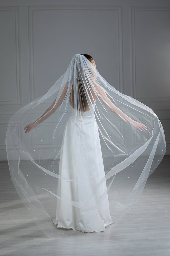 Cathedral Pearl Wedding Veil: Light Ivory Bridal Tulle 