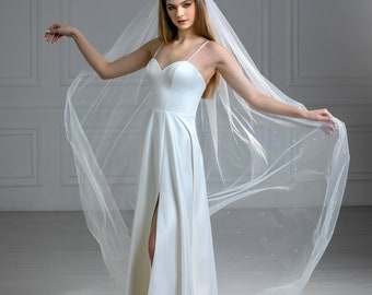 Wedding Veil Pearl, Long Wedding Veil, Pearl Bridal Veil, Plain Wedding Vail, Simple Wedding Vail, Ivory Wedding Veil