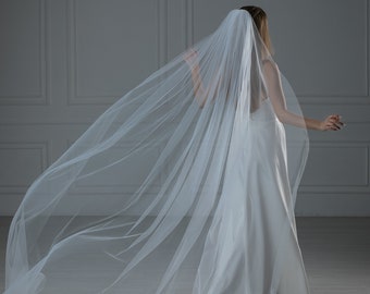 Tulle Wedding Veil, Long Bridal Veil, Plain Bridal Veil, Simple Long Veil, Minimalist Slim Veil, Tulle Cape Wedding
