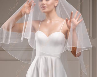 Two-Tier Italian Tulle Wedding Veil: Rolled Edge, Metal Comb, Ivory/White