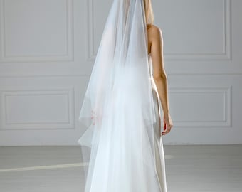 Simple Two Tier Wedding Veil with Blusher, Floor Length Bridal Veil