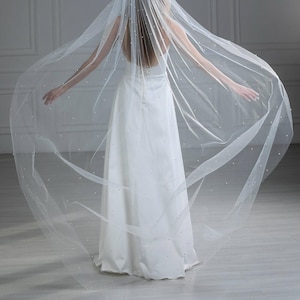 Scattered Pearl Wedding Veil, Floor Length Ivory Bridal Veil