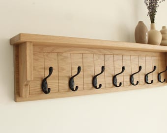 Oak Coat Rack with Shelf: Modern Entryway Organizer
