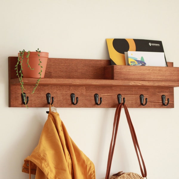 Étagère de rangement pour porte-manteau pour entrée, support mural pour porte-manteau en bois