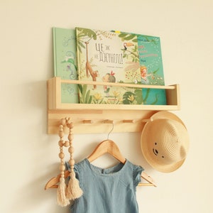 Petite étagère à livres avec rail de cheville, étagère pour enfants et porte-manteau