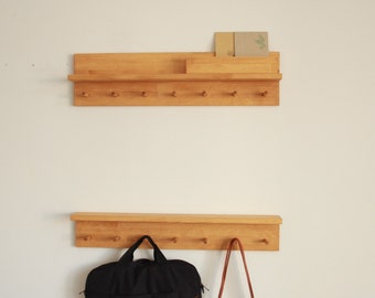 SET of 2 Coat hooks with shelf, entryway organization, wall mounted coat rack