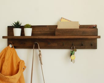 Coat rack with shelf, Entryway organizer, Key Holder for wall