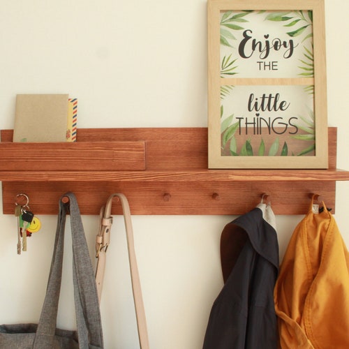 Walnut Coat Rack Entryway Organization Key Holder for Wall Etsy