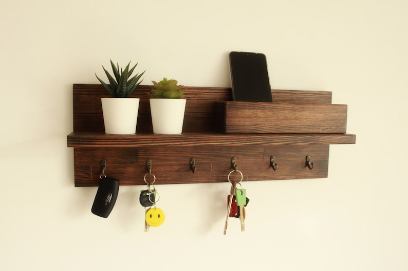 Key and coat rack entryway, Key holder for wall, Mail organizer image 3