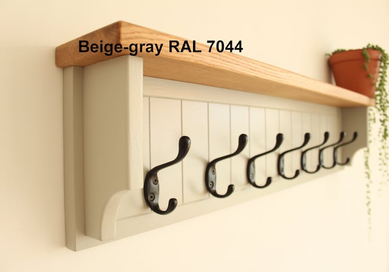 Wooden towel rack with shelf, wall coat rack image 5