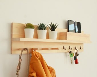 Coat rack with shelf, Entryway organizer shelf with peg rail