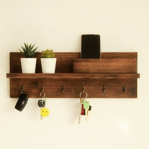 Key and coat rack entryway, Key holder for wall, Mail organizer Rosewood