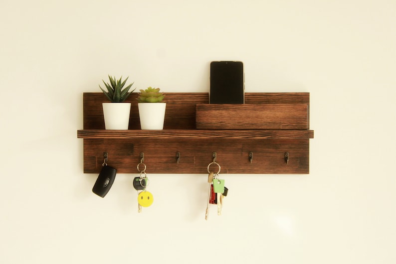 Key and coat rack entryway, Key holder for wall, Mail organizer Rosewood