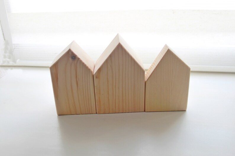 Set of 3 Unfinished Wooden House wooden block houses Etsy