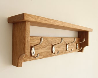 Wooden wall mounted coat rack with shelf