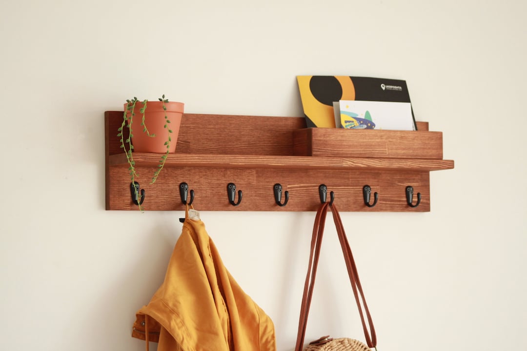 Entryway Rack Organizer Shelf, Wooden Coat Rack Wall Mount - Etsy