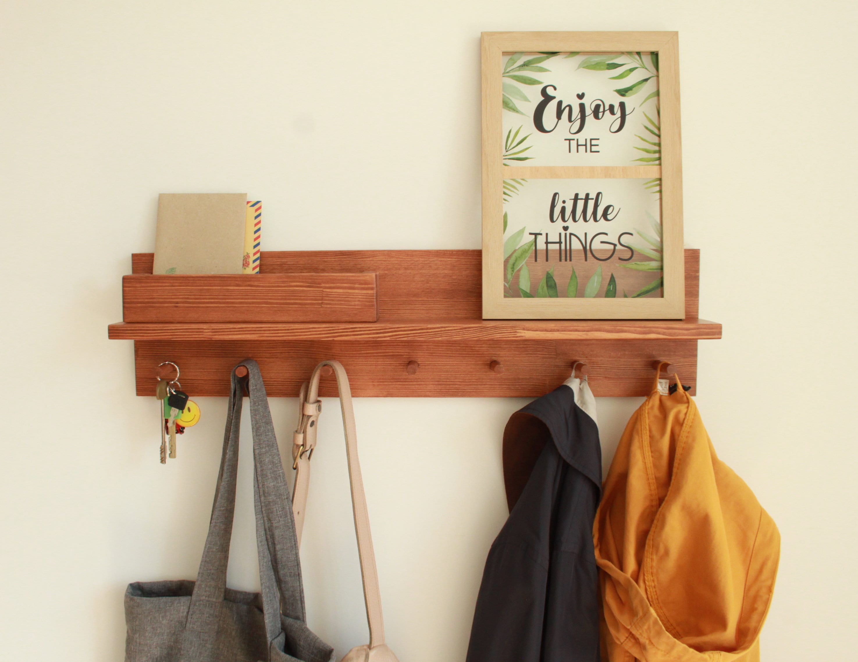 Wooden peg coat rack Entryway organization Etsy
