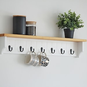 Rustic towel rack with shelf, kitchen organizer and spice rack