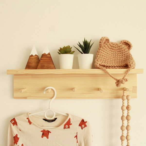 Peg coat rack with shelf, Nursery shelf