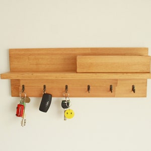 Key and coat rack entryway, Key holder for wall, Mail organizer Oak