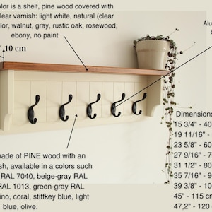 Wall mounted coat hooks, Entryway shelf, Hat rack image 2