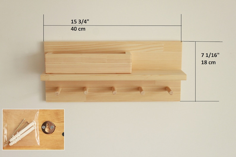 Coat rack with shelf, Key Holder for Wall, mail organizer image 2