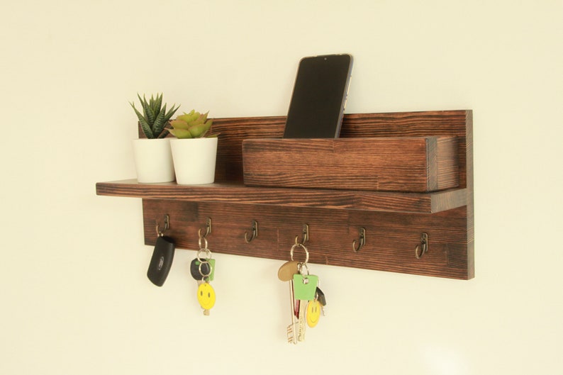 Key and coat rack entryway, Key holder for wall, Mail organizer image 2