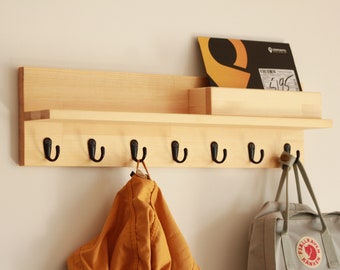Wooden coat rack wall mount, Entryway organizer,  Hanger for bags