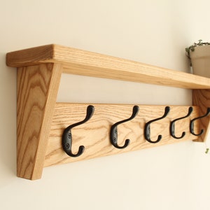 Solid ash wood bathroom towel rack, coat hooks wall mount
