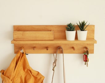 Coat rack wall hook shelf, Entryway organizer shelf with hooks