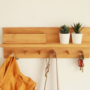 Coat rack with shelf, Key Holder for Wall, mail organizer Oak