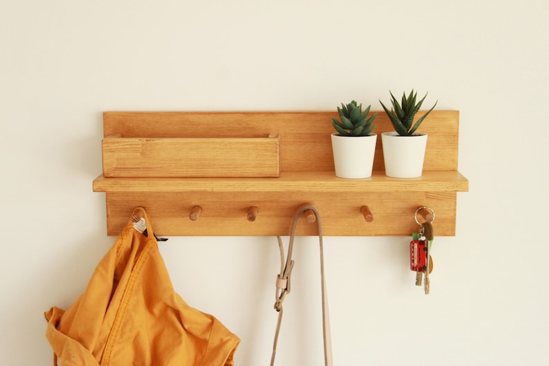 Coat rack with shelf, Key Holder for Wall, mail organizer Oak