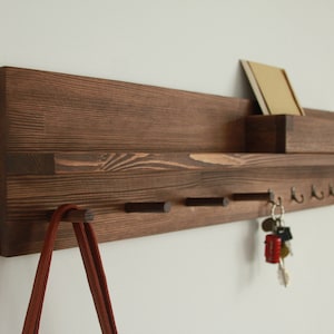 Coat rack with shelf, Entryway organizer shelf with peg rail Rustic oak