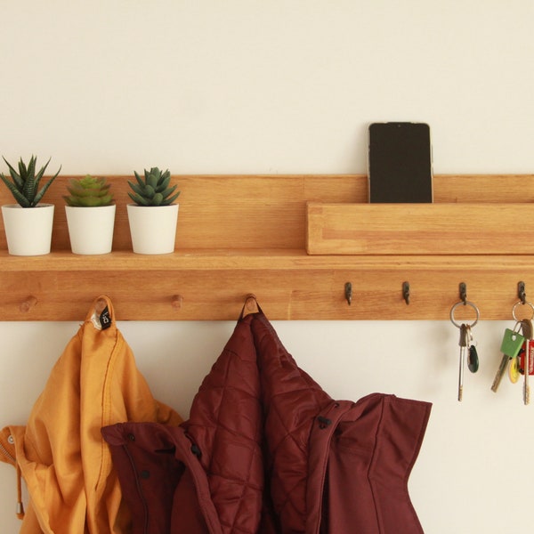 Coat rack with mail holder, Entryway organizer, Key Holder for wall