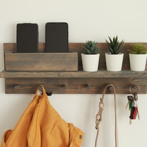 Coat rack with shelf, Key Holder for Wall, mail organizer Gray