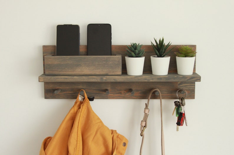 Coat rack with shelf, Key Holder for Wall, mail organizer Gray