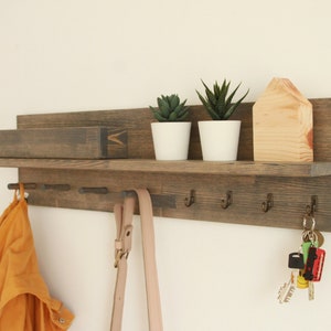 Coat rack with shelf, Entryway organizer shelf with peg rail Gray oil